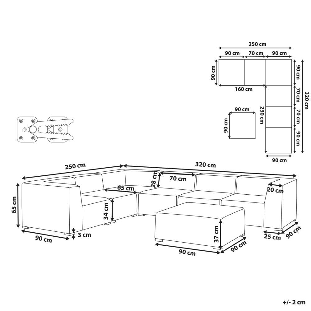 Lauko baldų komplektas Beliani Sodo kampinė sofa su otomane 7 asmenims AREZZO Modulinė Dešininė Pilka