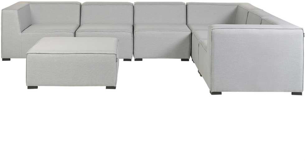 Lauko baldų komplektas Beliani Sodo kampinė sofa su pufu 7 asmenims AREZZO kairinė šviesiai pilka modulinė