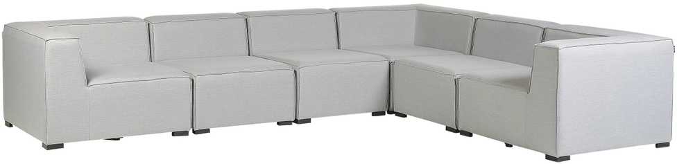 Lauko baldų komplektas Beliani Sodo kampinė sofa su pufu 7 asmenims AREZZO kairinė šviesiai pilka modulinė