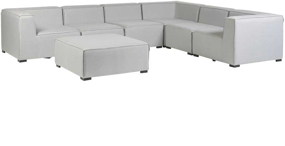 Lauko baldų komplektas Beliani Sodo kampinė sofa su pufu 7 asmenims AREZZO kairinė šviesiai pilka modulinė