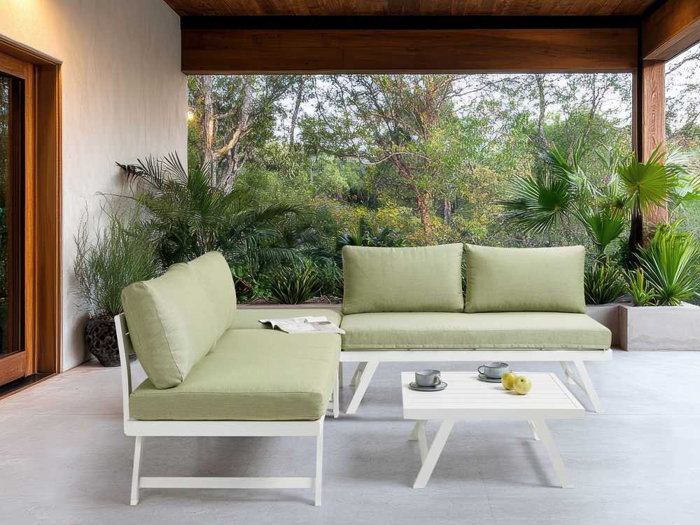Lauko baldų komplektas Beliani Kampinė sodo sofa su staliuku 5 asmenims COCCORINO žalia metalinė