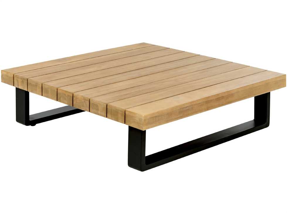 Lauko baldų komplektas Beliani Sodo kampinė sofa su staliuku 5 asmenims MYKONOS dešininė, kreminės spalvos, sertifikuota akacijos mediena