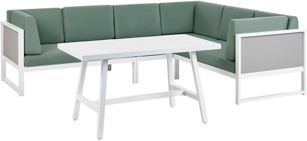Lauko baldų komplektas Beliani Sodo kampinė sofa su stalu 6 asmenims CASTELLA/FRATTE kairinė, žalia, metalinė
