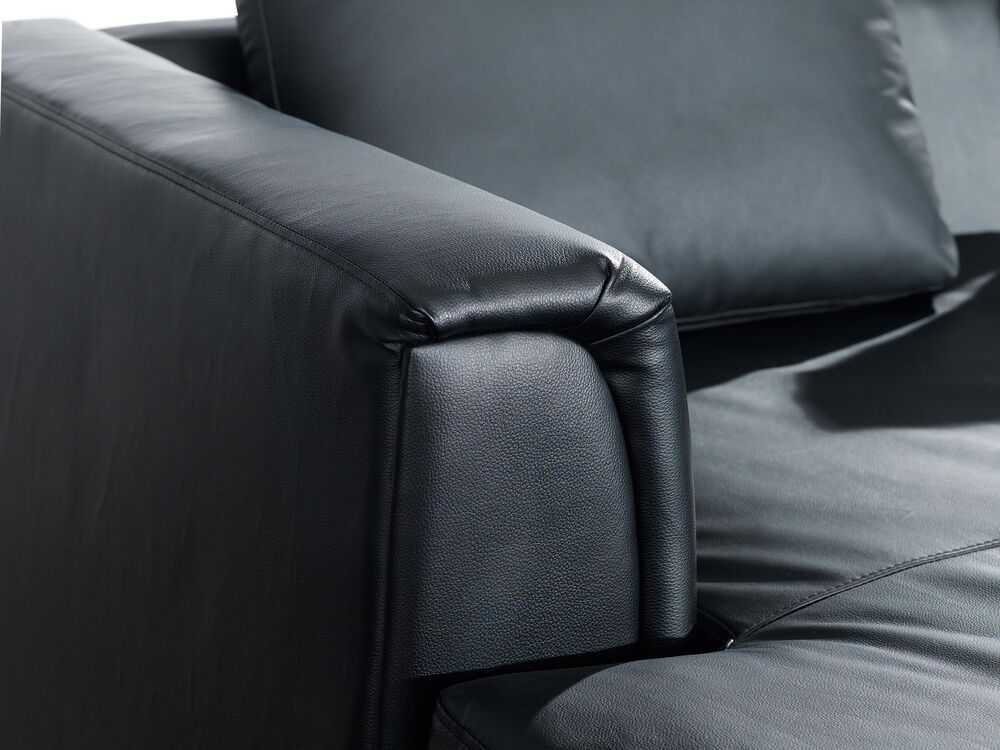 Beliani 5 vietų kampinė sofa OSLO, natūrali oda, juoda su otomanu, dešininė