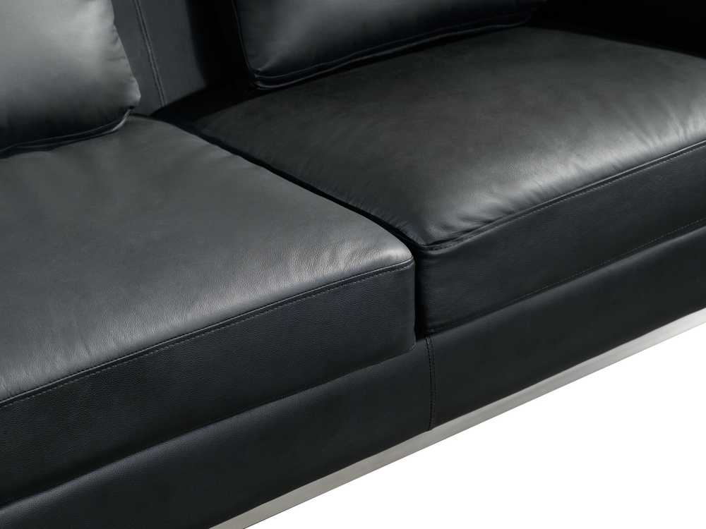 Beliani 5 vietų kampinė sofa OSLO, natūrali oda, juoda su otomanu, dešininė