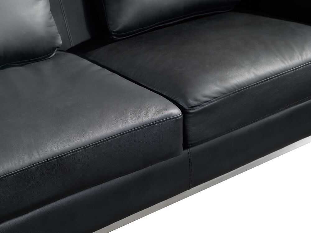 Beliani 5 vietų kampinė sofa OSLO, natūrali oda, juoda su otomanu, dešininė