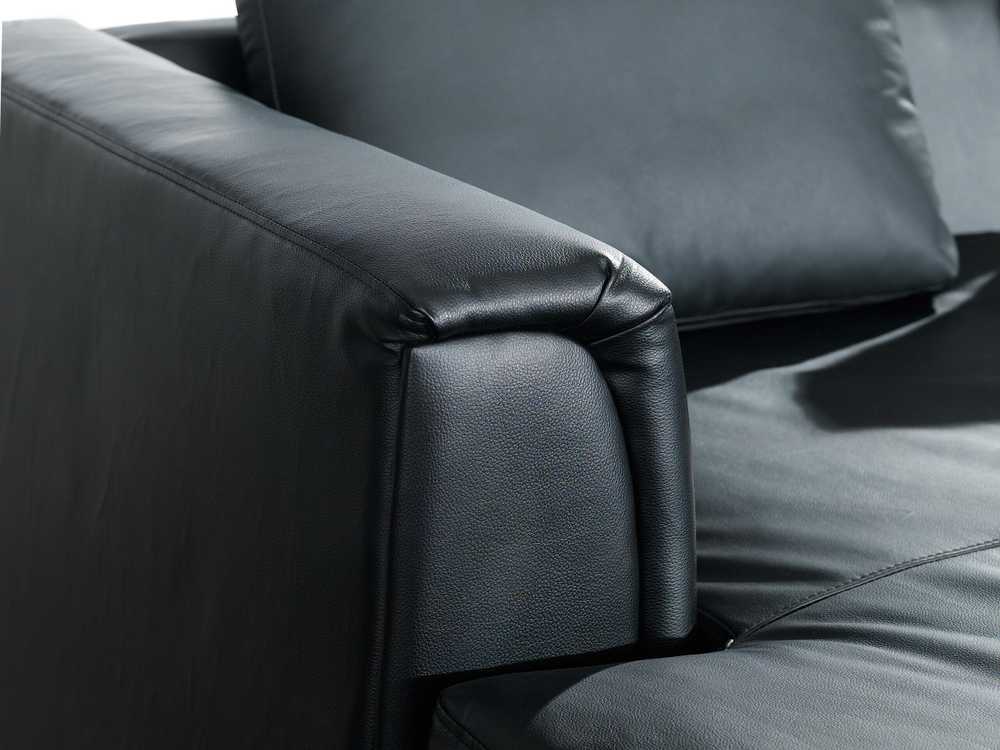 Beliani 5 vietų kampinė sofa OSLO, natūrali oda, juoda su otomanu, dešininė