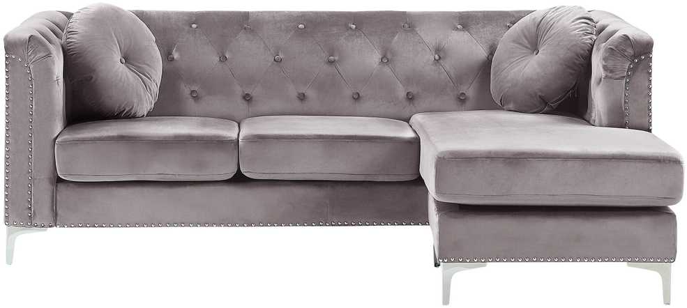 Beliani Trivietė kampinė sofa FLEN, veliūrinė, pilka, L-formos