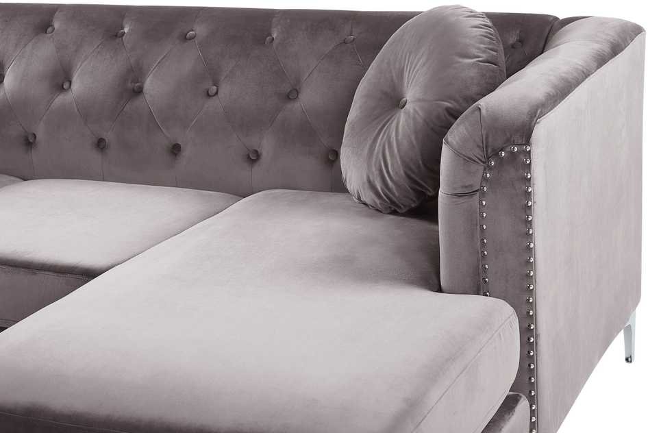 Beliani Trivietė kampinė sofa FLEN, veliūrinė, pilka, L-formos
