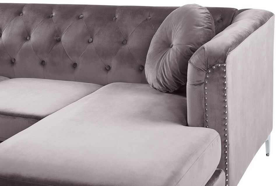 Beliani Trivietė kampinė sofa FLEN, veliūrinė, pilka, L-formos