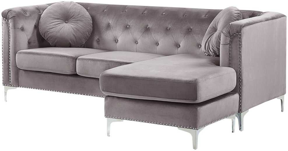 Beliani Trivietė kampinė sofa FLEN, veliūrinė, pilka, L-formos