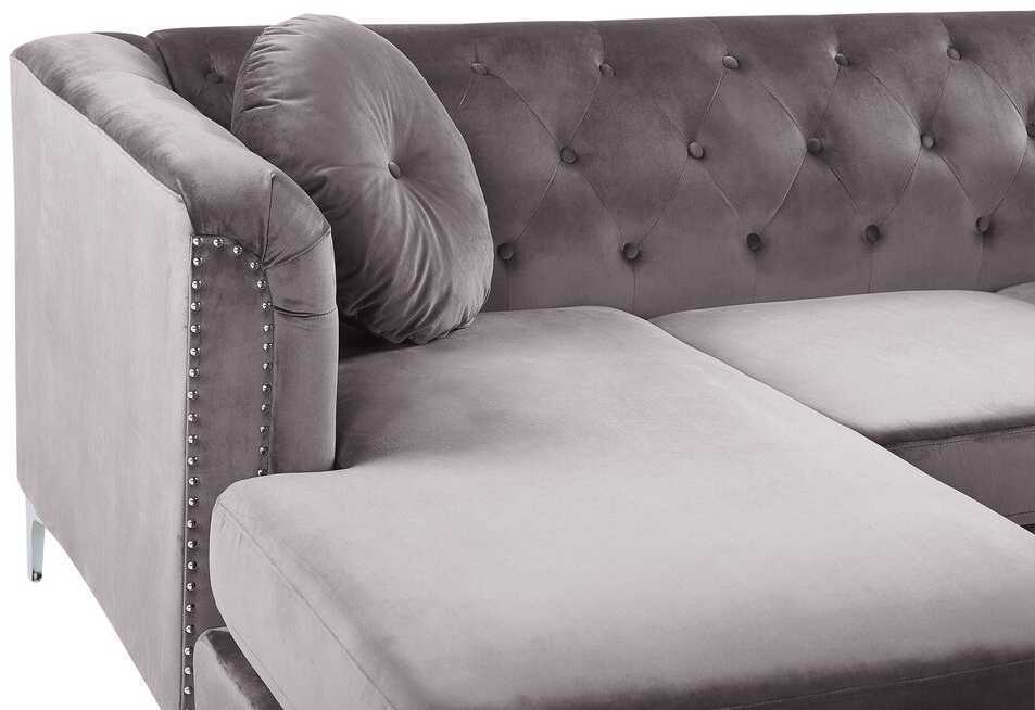 Beliani Trivietė kampinė sofa FLEN veliūrinė pilka