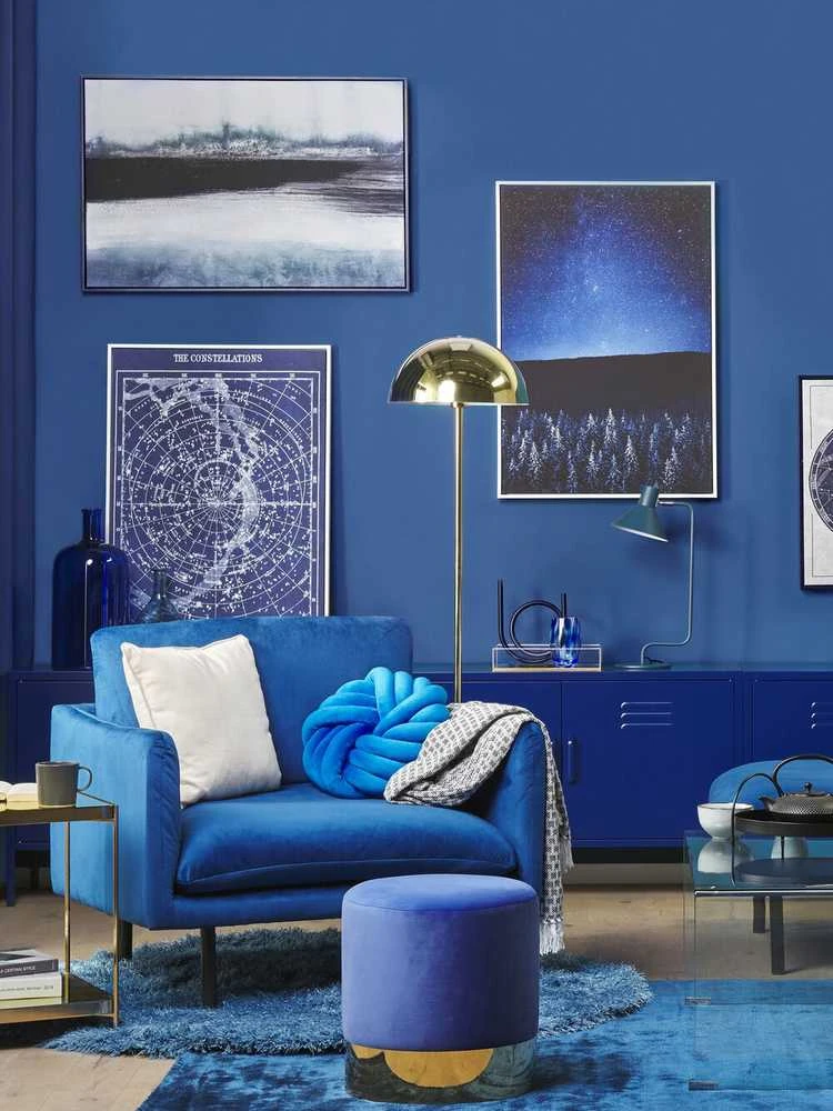 Patalynės komplektas Beliani Vaizdas ant drobės naktinio rėmo peizažas 63 x 93 cm mėlyna -juoda LORETO!