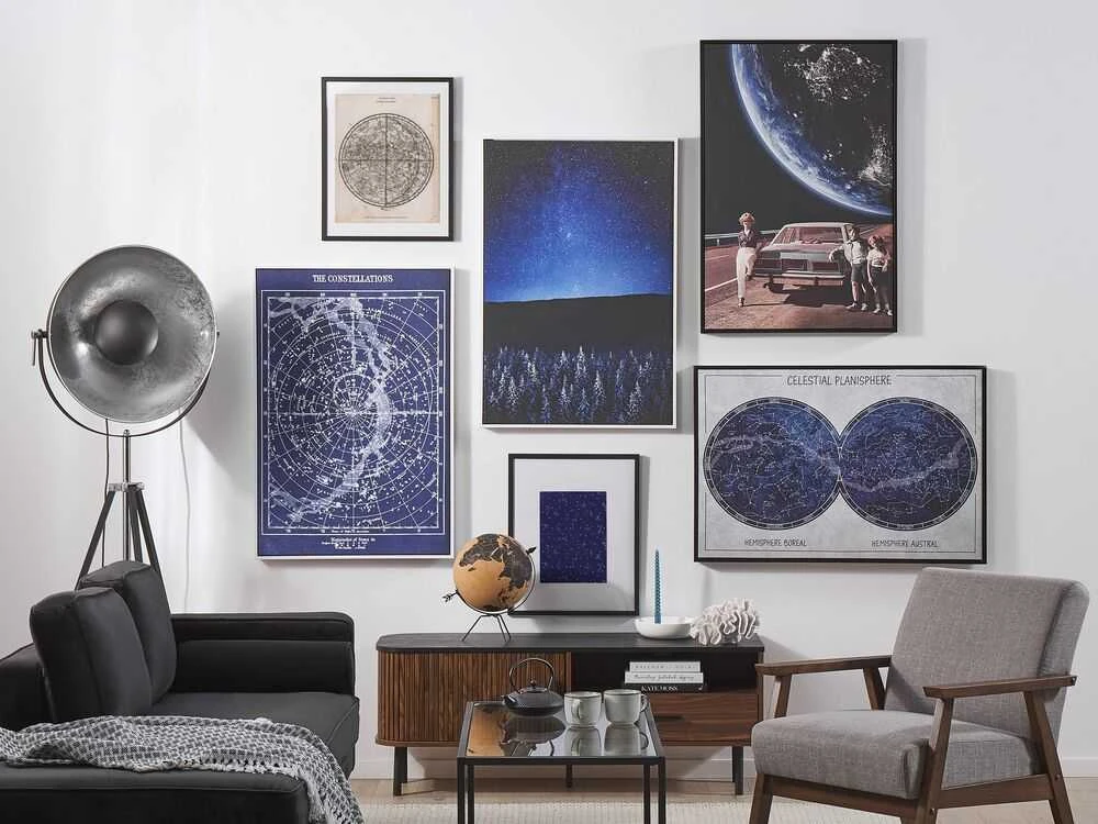 Patalynės komplektas Beliani Vaizdas ant drobės naktinio rėmo peizažas 63 x 93 cm mėlyna -juoda LORETO!