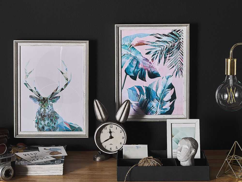 Beliani Įrėmintas paveikslas AGENA Gėlių motyvas 30 x 40 cm Mėlynas