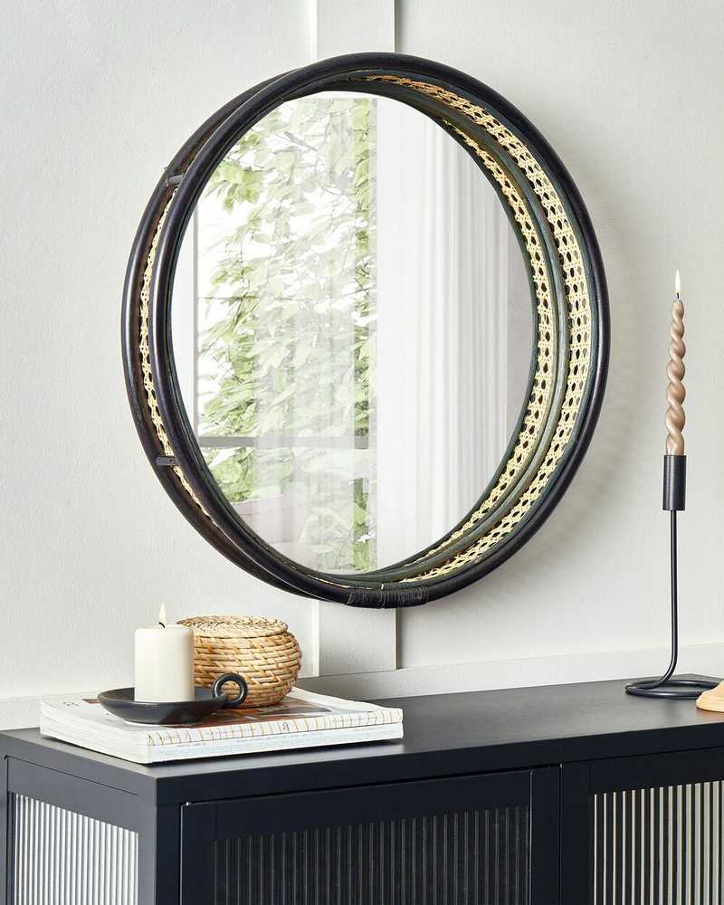 Beliani Sieninis veidrodis DAKSA 60 cm 60 cm Ratanas Juodas