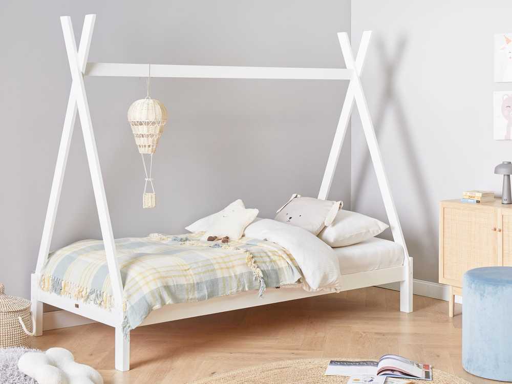 Beliani Vaikiška lova Tipi medinė pušies DEVAY 90 x 200 cm balta