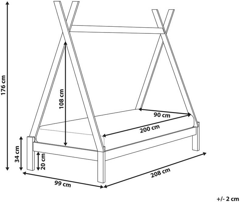 Beliani Vaikiška lova Tipi medinė pušies DEVAY 90 x 200 cm balta
