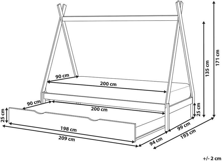 Ištraukiama vaikiška lova Beliani TALMONTIERS, pušies mediena, 90 x 200 cm, pilka