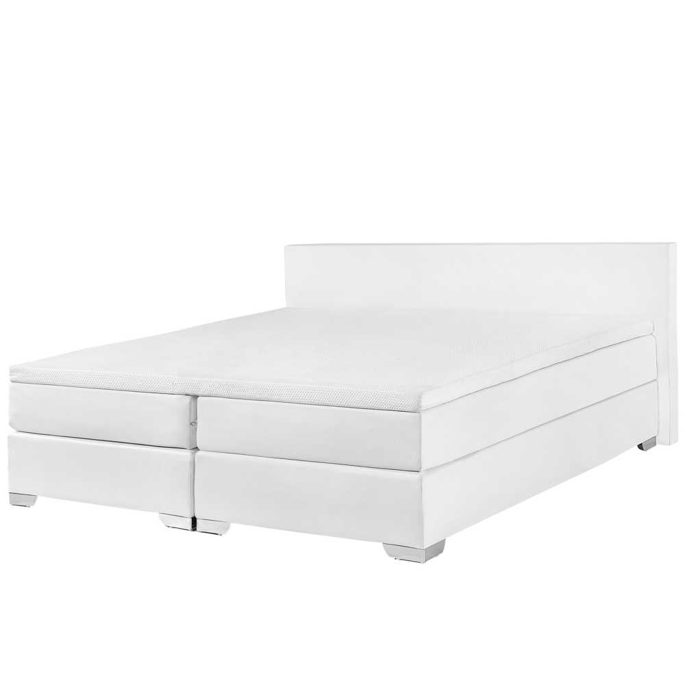 Beliani Kontinentinė lova iš dirbtinės odos PRESIDENT 180 x 200 cm balta