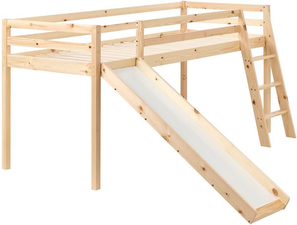 Beliani Dviaukštė lova iš pušies medienos STAPLE 90 x 200 cm su čiuožykla, šviesiai ruda