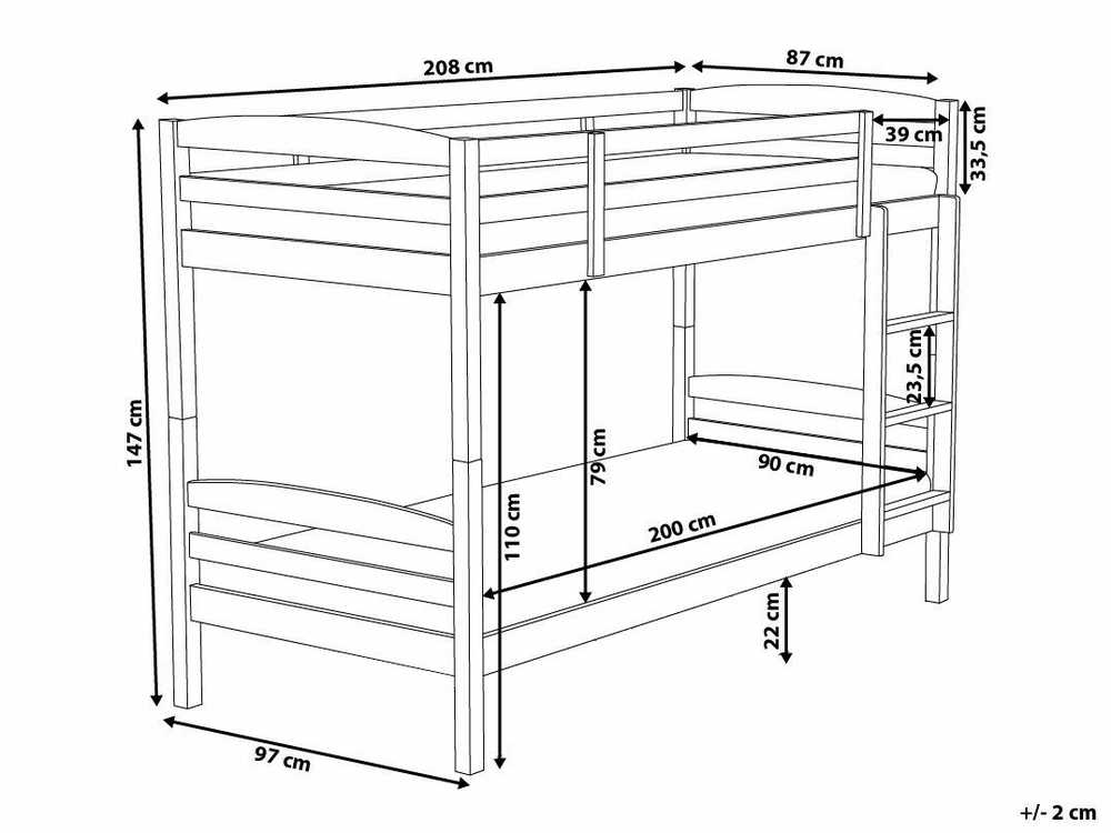 Beliani Dviaukštė lova iš pušies medienos REGAT 90 x 200 cm balta