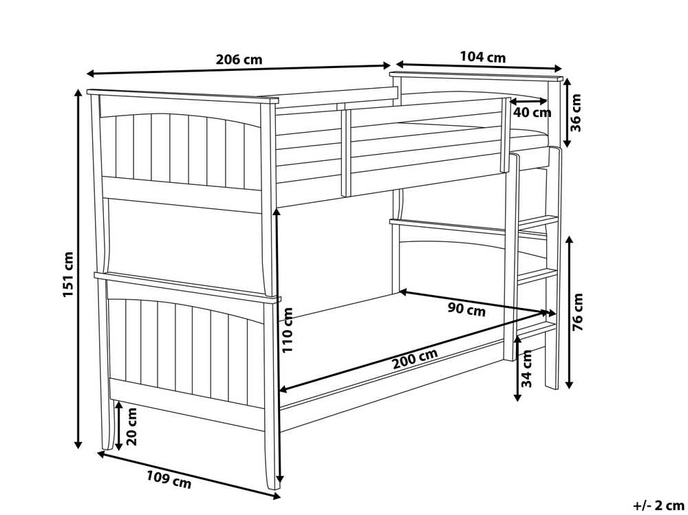 Beliani Dviaukštė lova iš pušies medienos ALBON 90 x 200 cm balta