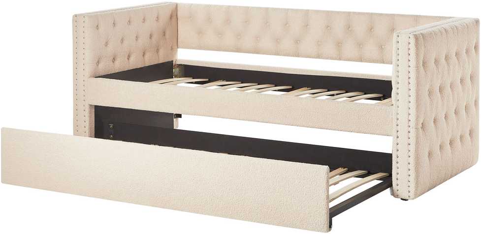 Beliani Ištraukiama lova GASSIN 90 x 200 cm, šviesiai smėlio spalvos boucle audinys