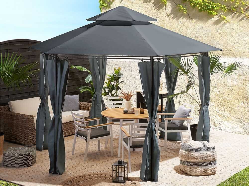 Beliani Sodo paviljonas PORTEL Metal 350 cm 350 cm grafito spalvos