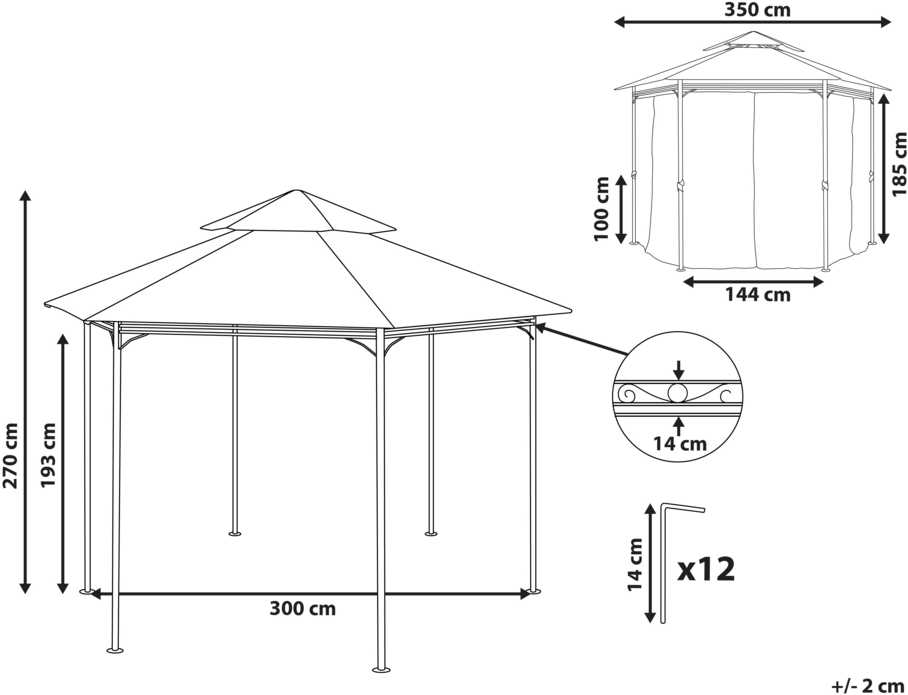 Beliani Sodo paviljonas PORTEL Metal 350 cm 350 cm grafito spalvos