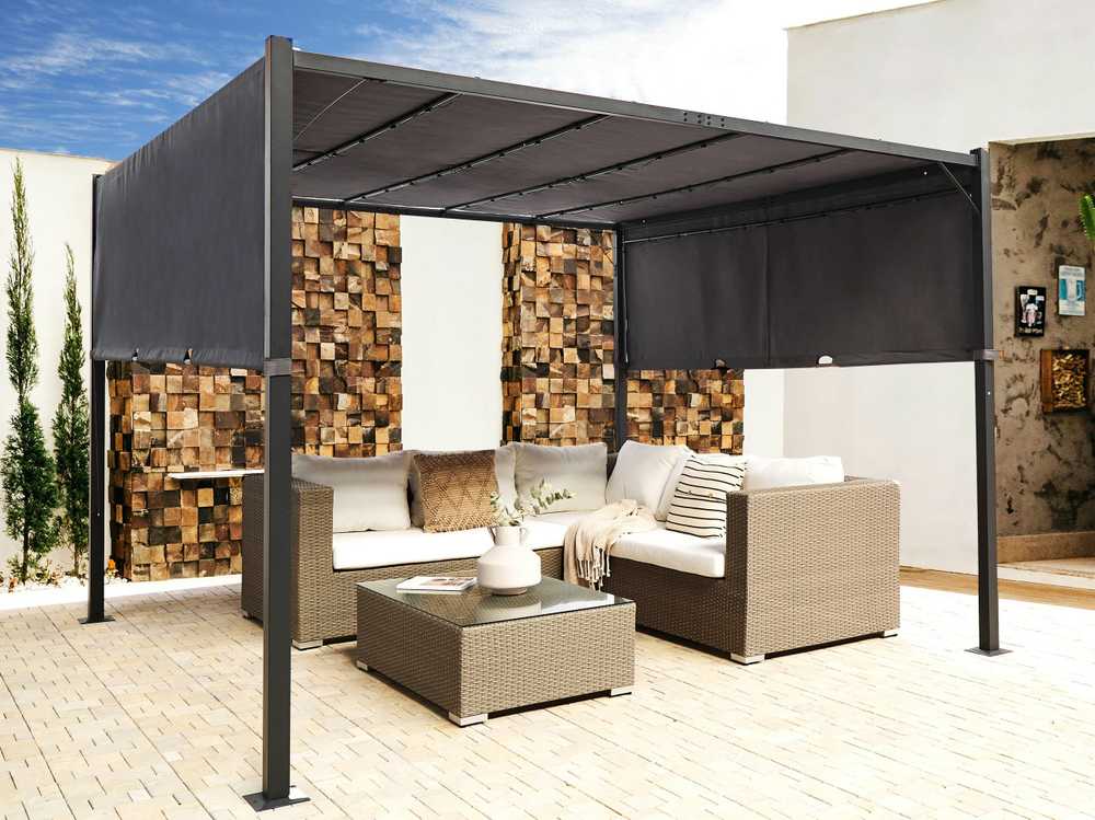 Beliani Sodo pavėsinė su LED apšvietimu PARGA metalinė 310 cm x 310 cm tamsiai pilka