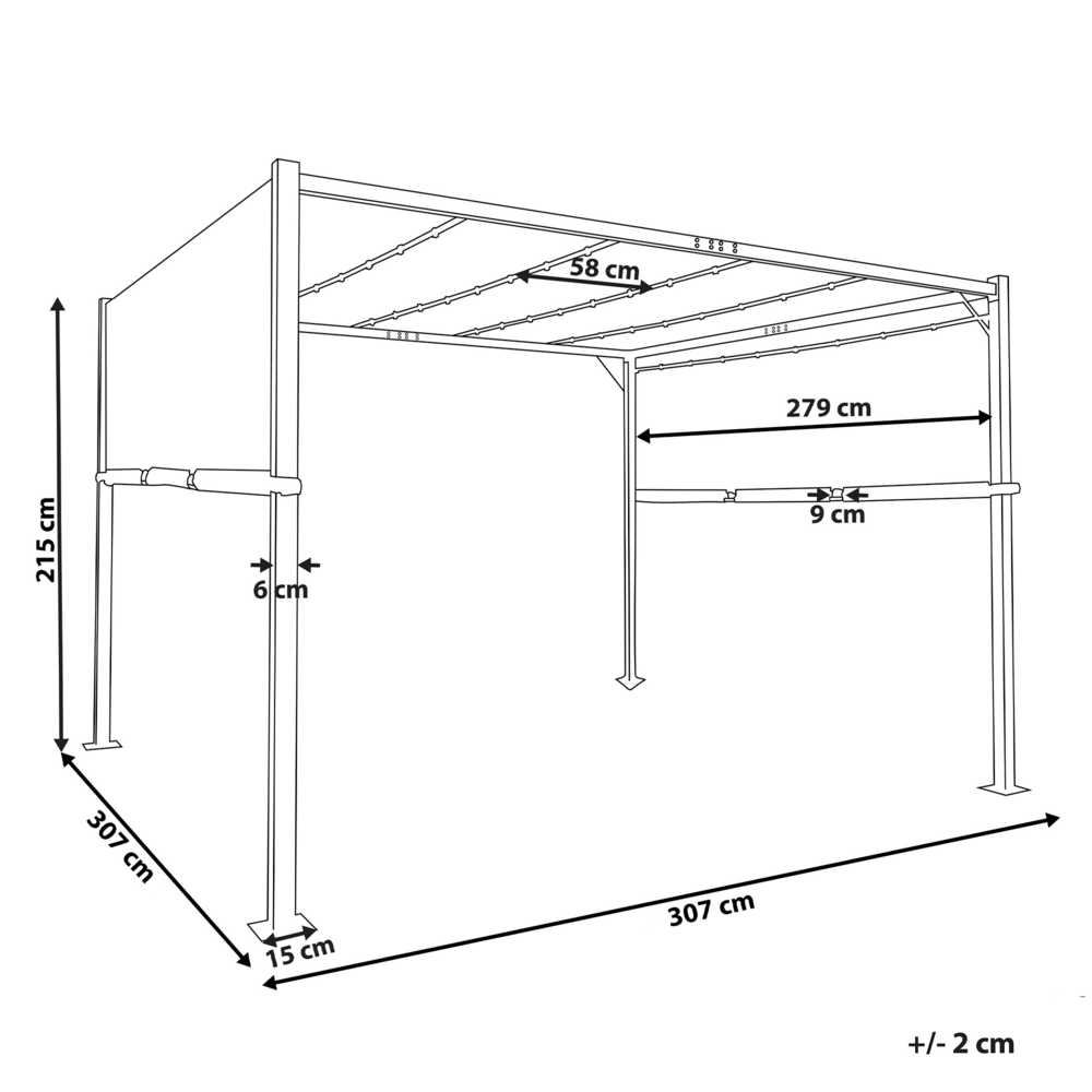 Beliani Sodo paviljonas LED PARGA metalinis 310 cm 310 cm pilkas