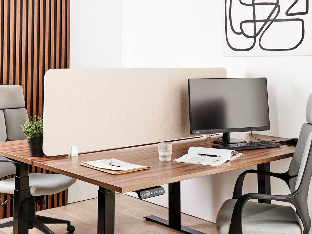 Beliani Rašomojo stalo pertvara SPLIT 160 x 50 cm, smėlio spalvos