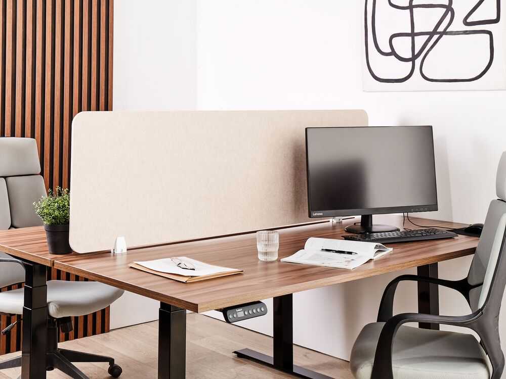 Beliani Rašomojo stalo pertvara SPLIT 160 x 50 cm, smėlio spalvos