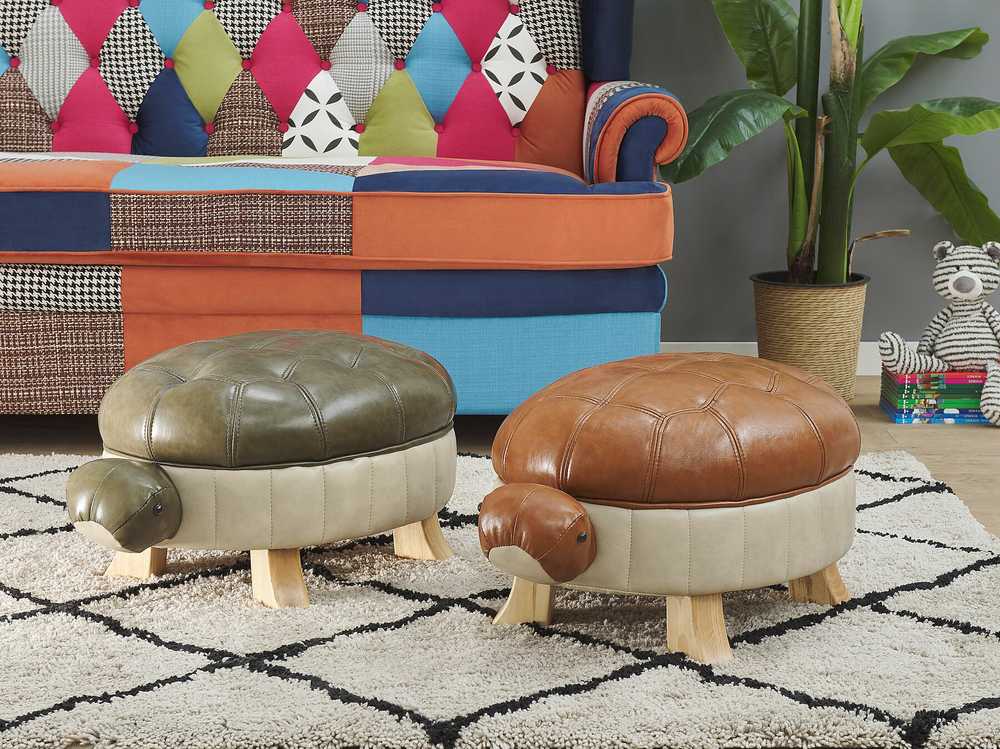 Fotelis Beliani Gyvūno formos pufas TURTLE iš dirbtinės odos, tamsiai žalias vėžlys