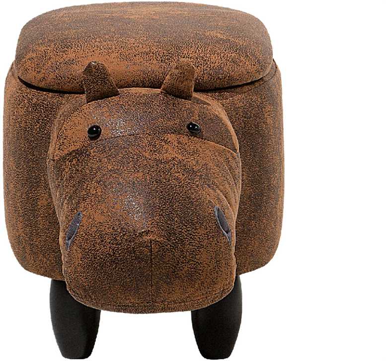 Fotelis Beliani Gyvūno formos pufas su daiktadėže HIPPO, eko oda, rudas hipopotamas
