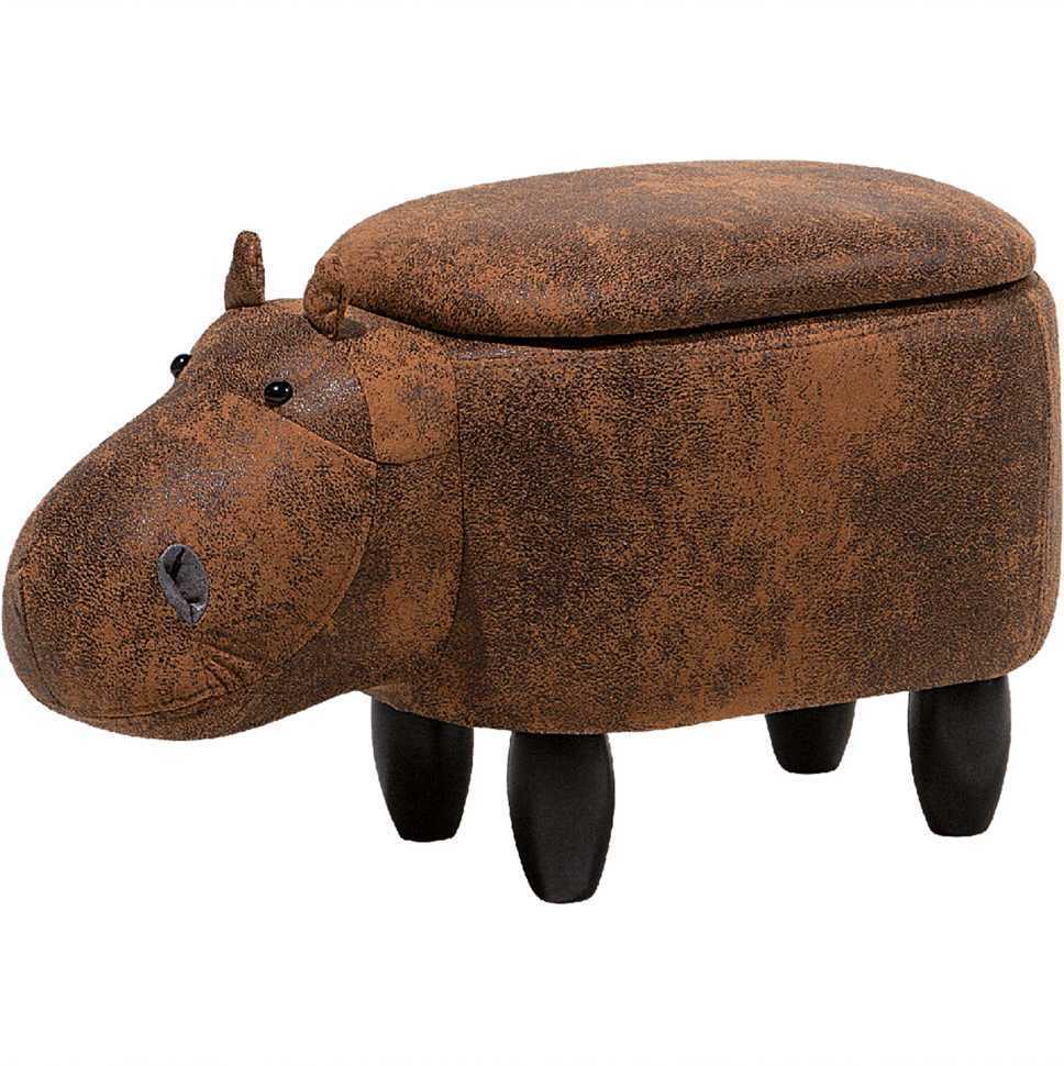 Beliani Gyvūno formos pufas su daiktadėže HIPPO, eko oda, rudas hipopotamas