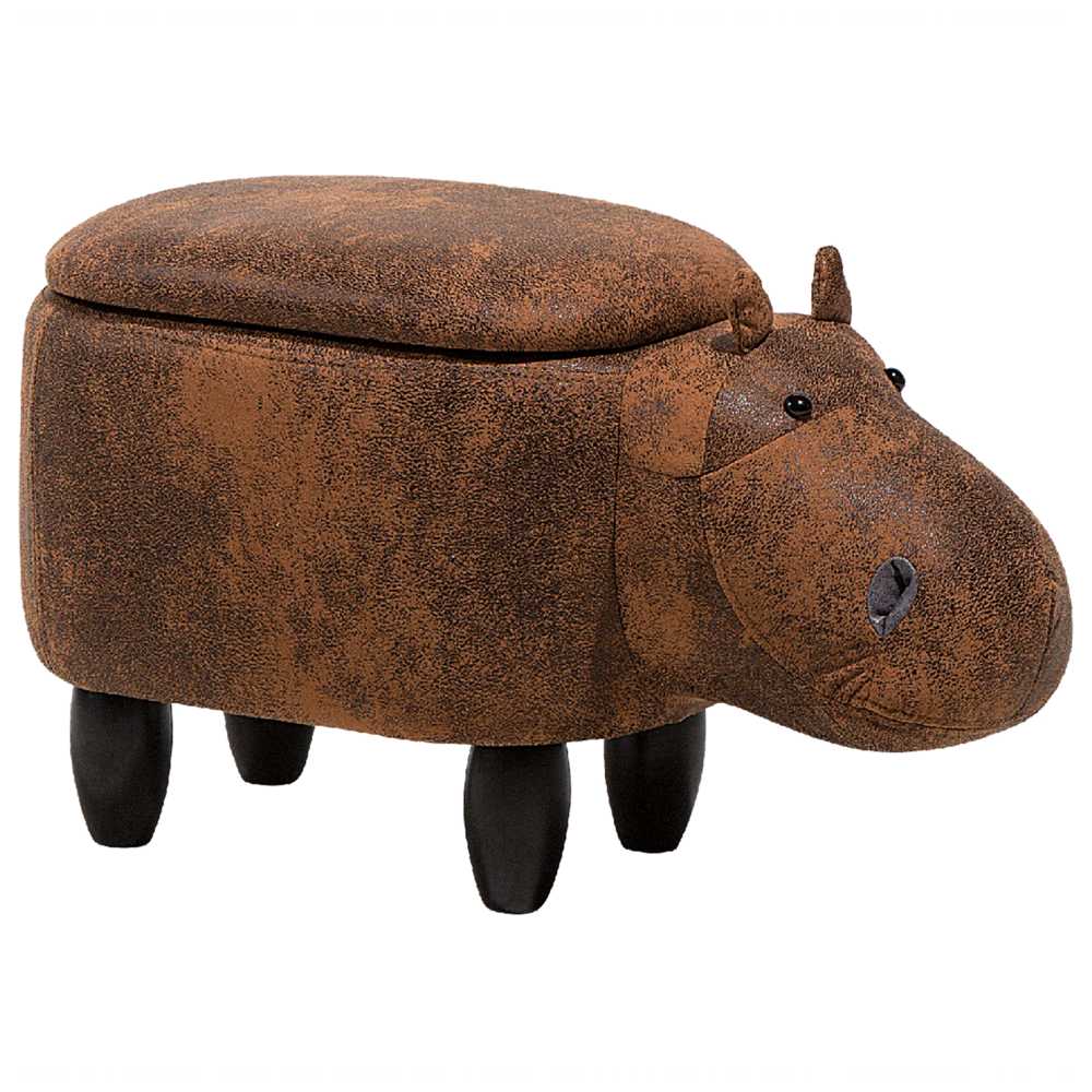 Fotelis Beliani Gyvūno formos pufas su daiktadėže HIPPO, eko oda, rudas hipopotamas