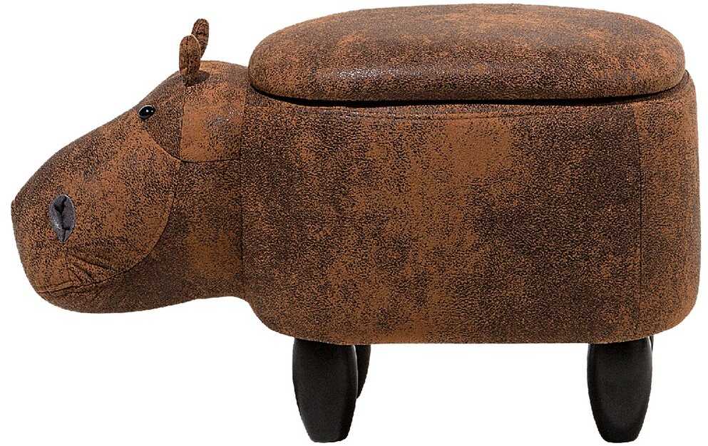 Fotelis Beliani Gyvūno formos pufas su daiktadėže HIPPO, eko oda, rudas hipopotamas