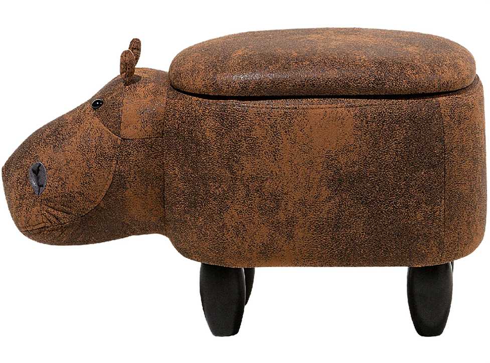 Fotelis Beliani Gyvūno formos pufas su daiktadėže HIPPO, eko oda, rudas hipopotamas
