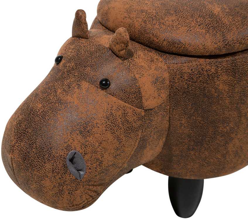 Fotelis Beliani Gyvūno formos pufas su daiktadėže HIPPO, eko oda, rudas hipopotamas