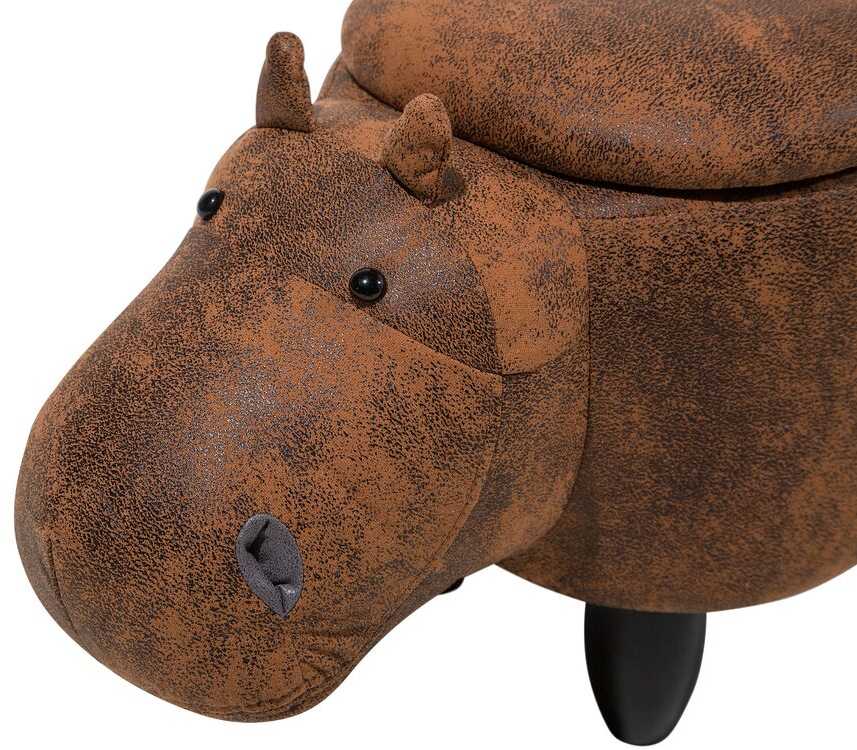Fotelis Beliani Gyvūno formos pufas su daiktadėže HIPPO, eko oda, rudas hipopotamas