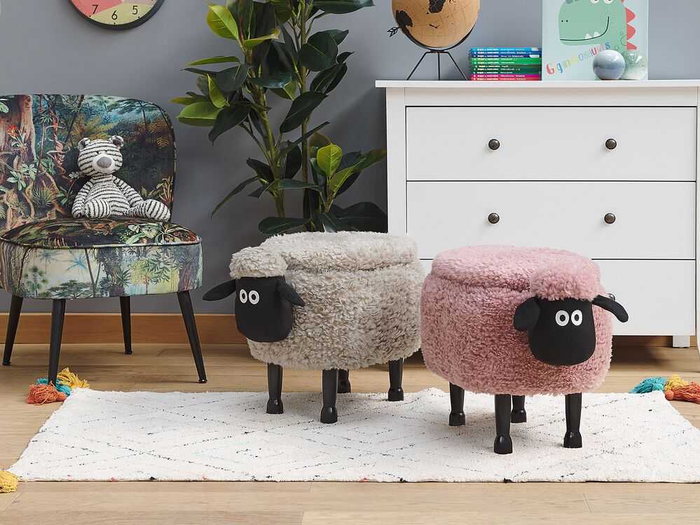 Beliani Gyvūno formos pufas su daiktadėže SHEEP rožinis avinėlis