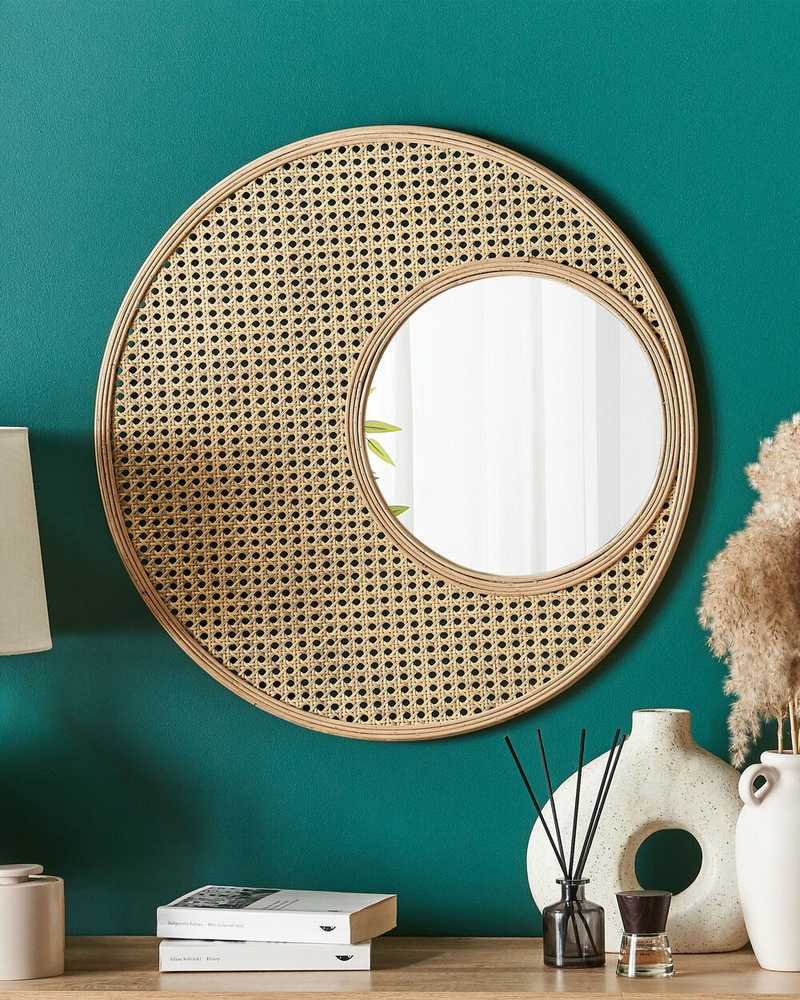 Beliani Sieninis veidrodis PALAU 60 cm rotango spalvos