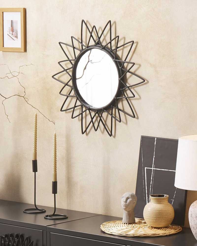 Beliani Sieninis veidrodis AROEK 61 cm, rotanas, juodas