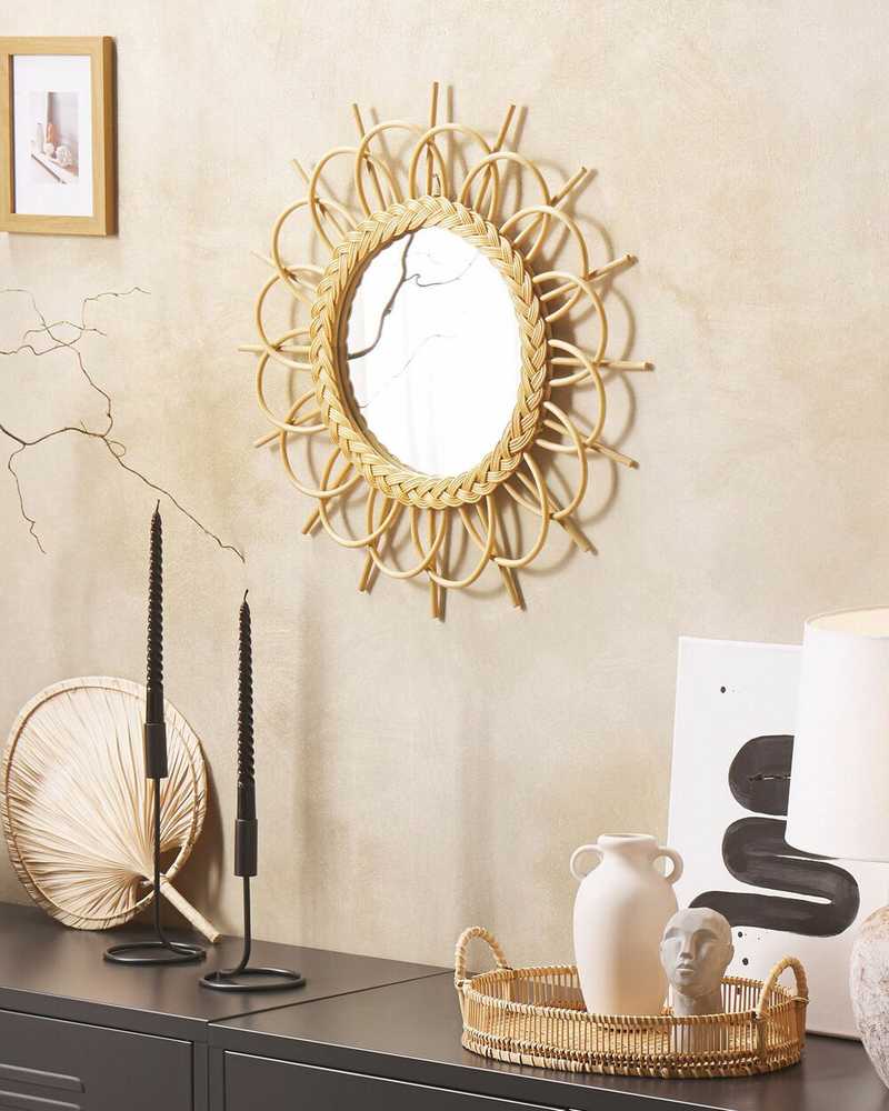 Beliani Sieninis veidrodis TELAKIA 60 cm Rattan natūralus