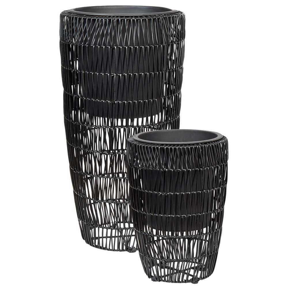 Beliani 2 vazonų komplektas CHELONE 26/34 cm Juodas technoratanas