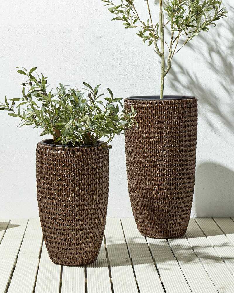 Beliani 2 vazonų rinkinys CEDRUS 37/45 cm rudas technorotangas