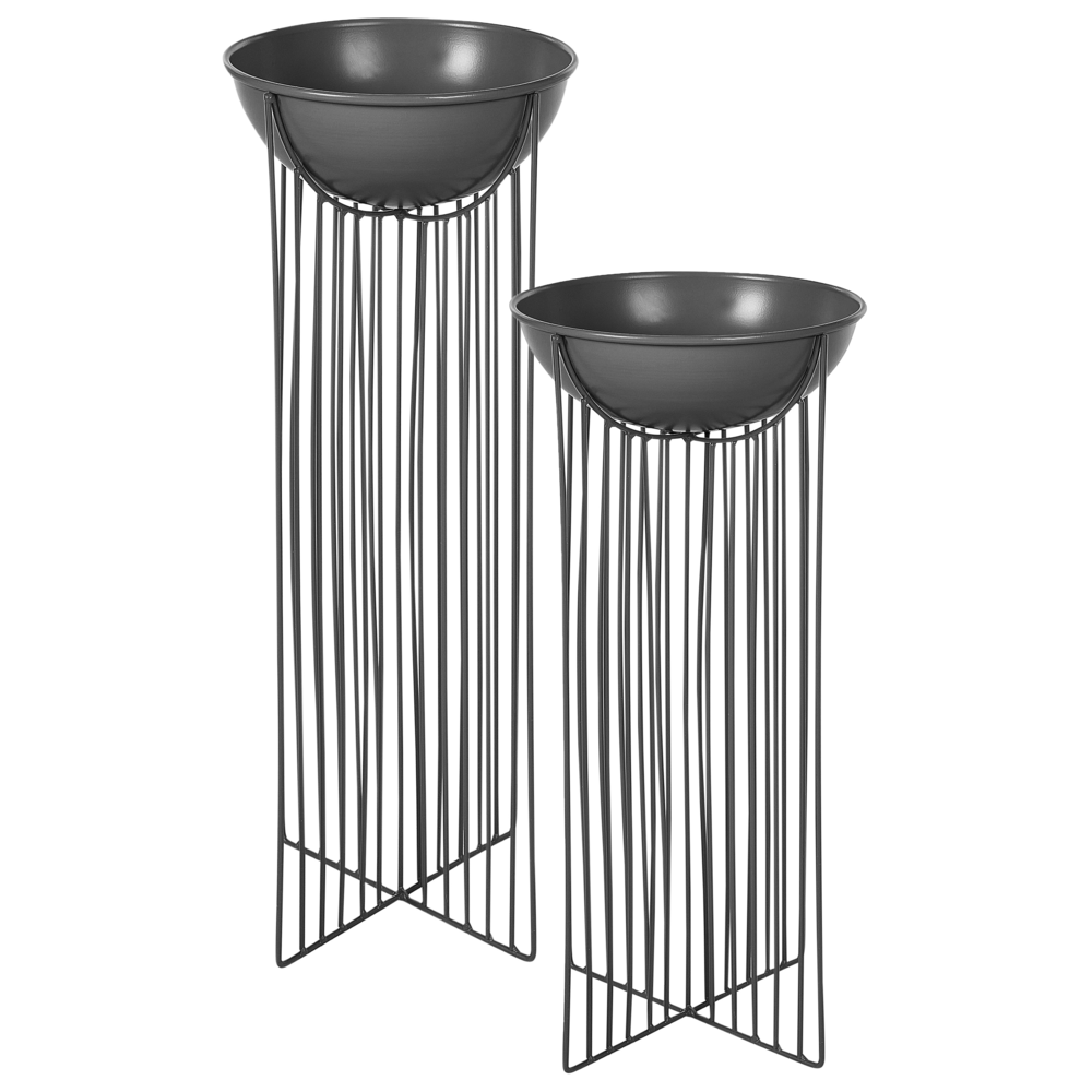 Beliani 2 vazonų su kojelėmis rinkinys FICARIA Metal 22 cm Juodas