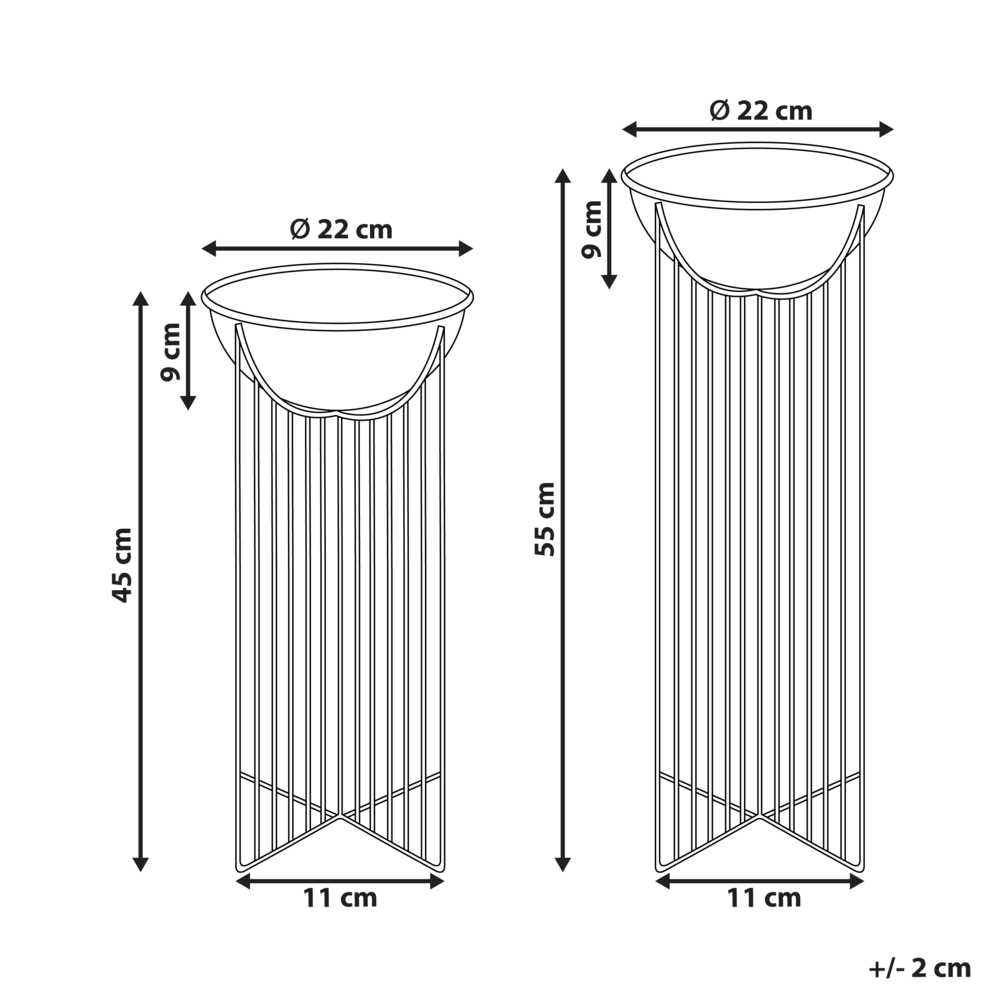 Beliani 2 vazonų su kojelėmis rinkinys FICARIA Metal 22 cm Juodas